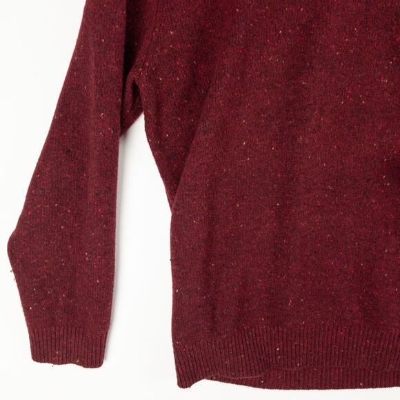 Wool V-Neck Sweater Men's XL Maroon Fleck Donegal Leather Trim French Connection - Picture 5 of 9